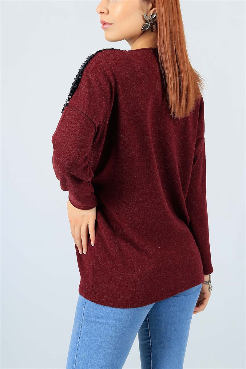 Pul Payet Detay Bordo Triko Kazak 22653B