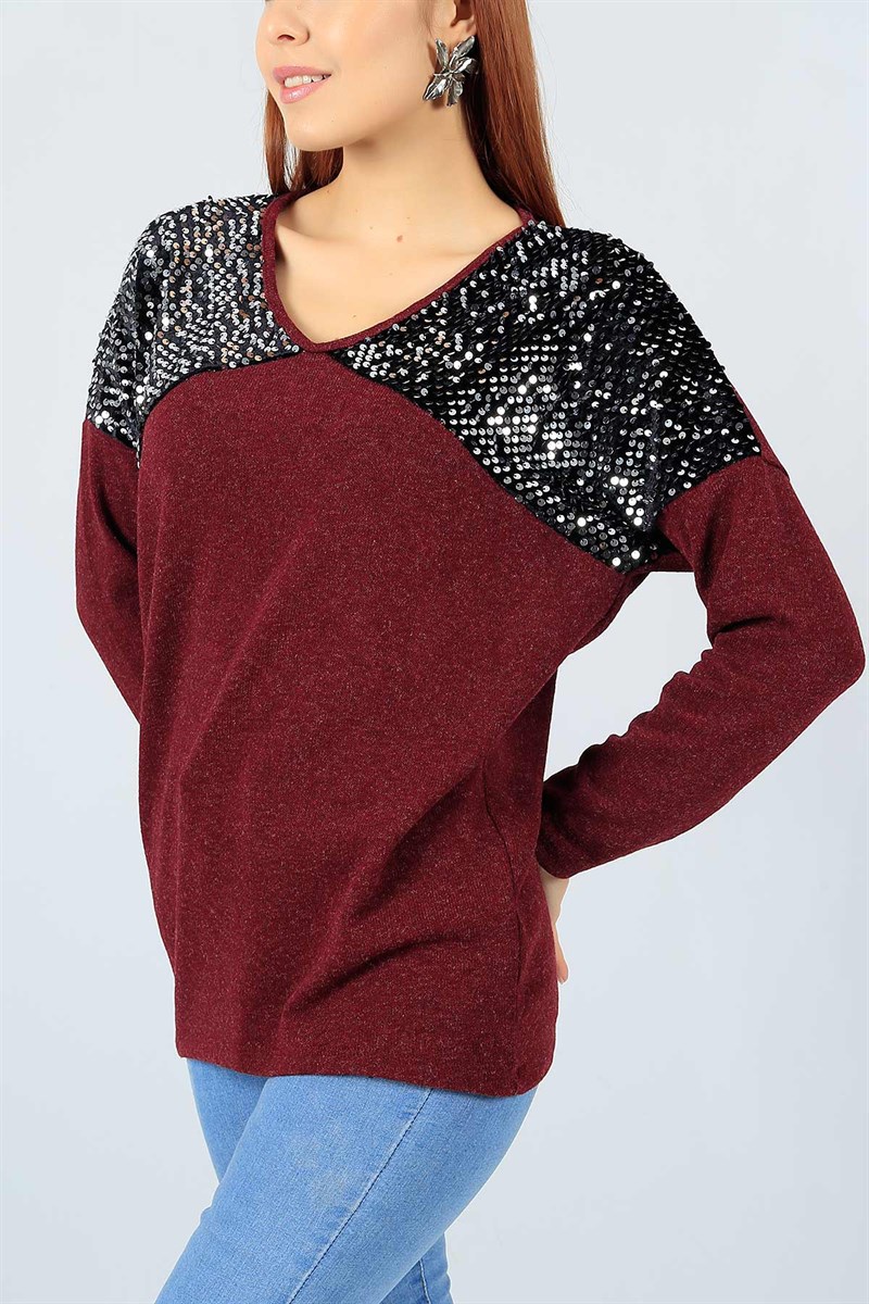 Pul Payet Detay Bordo Triko Kazak 22653B