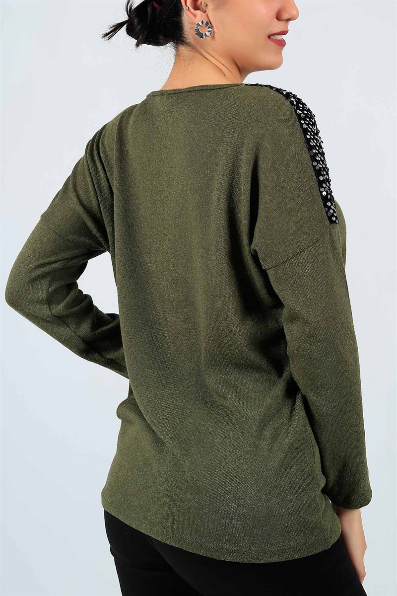 Pul Payet Detay Haki Triko Kazak 22651B