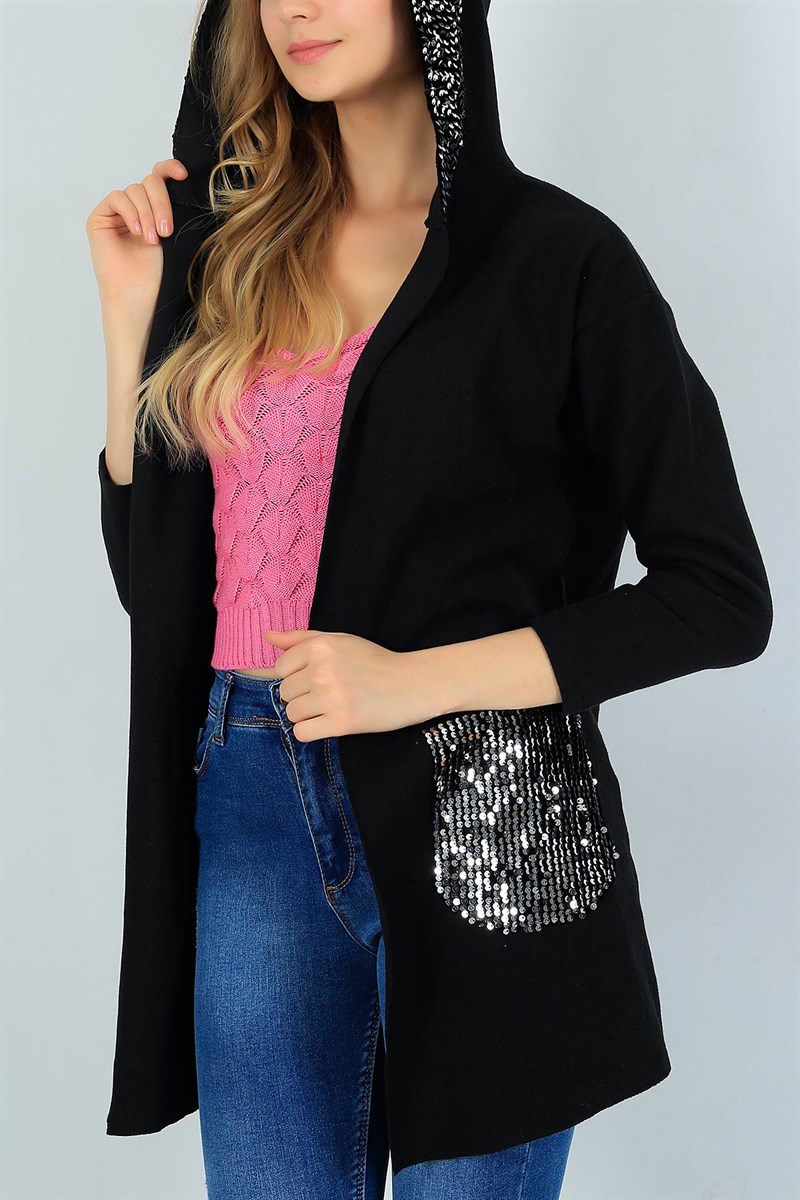Pul Payet Detay Siyah Hırka 23987B