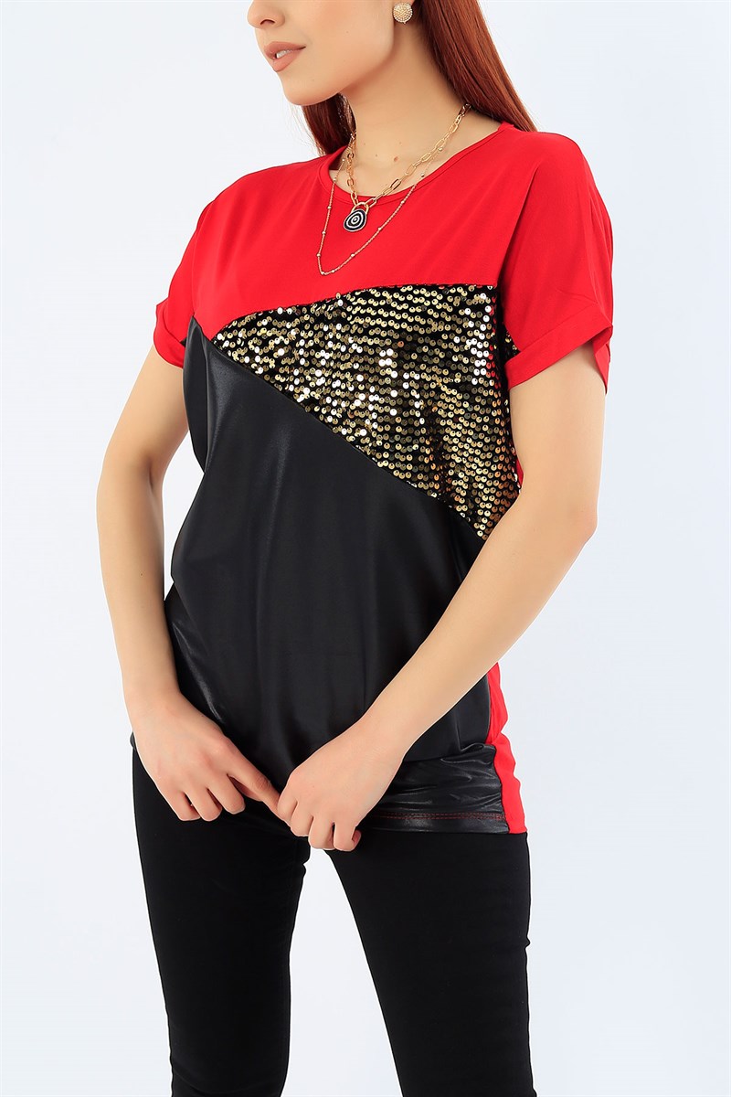 Pul Payet Kırmızı Bluz 31130
