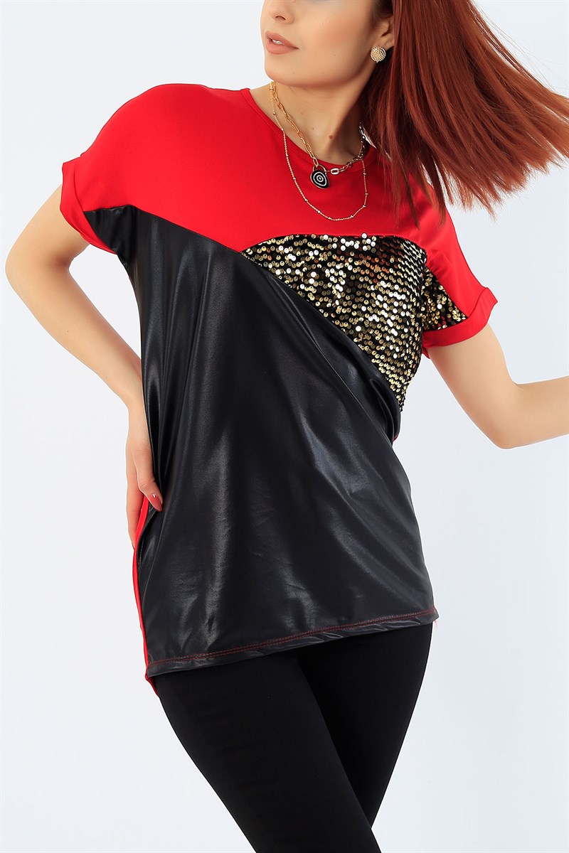 Pul Payet Kırmızı Bluz 31130