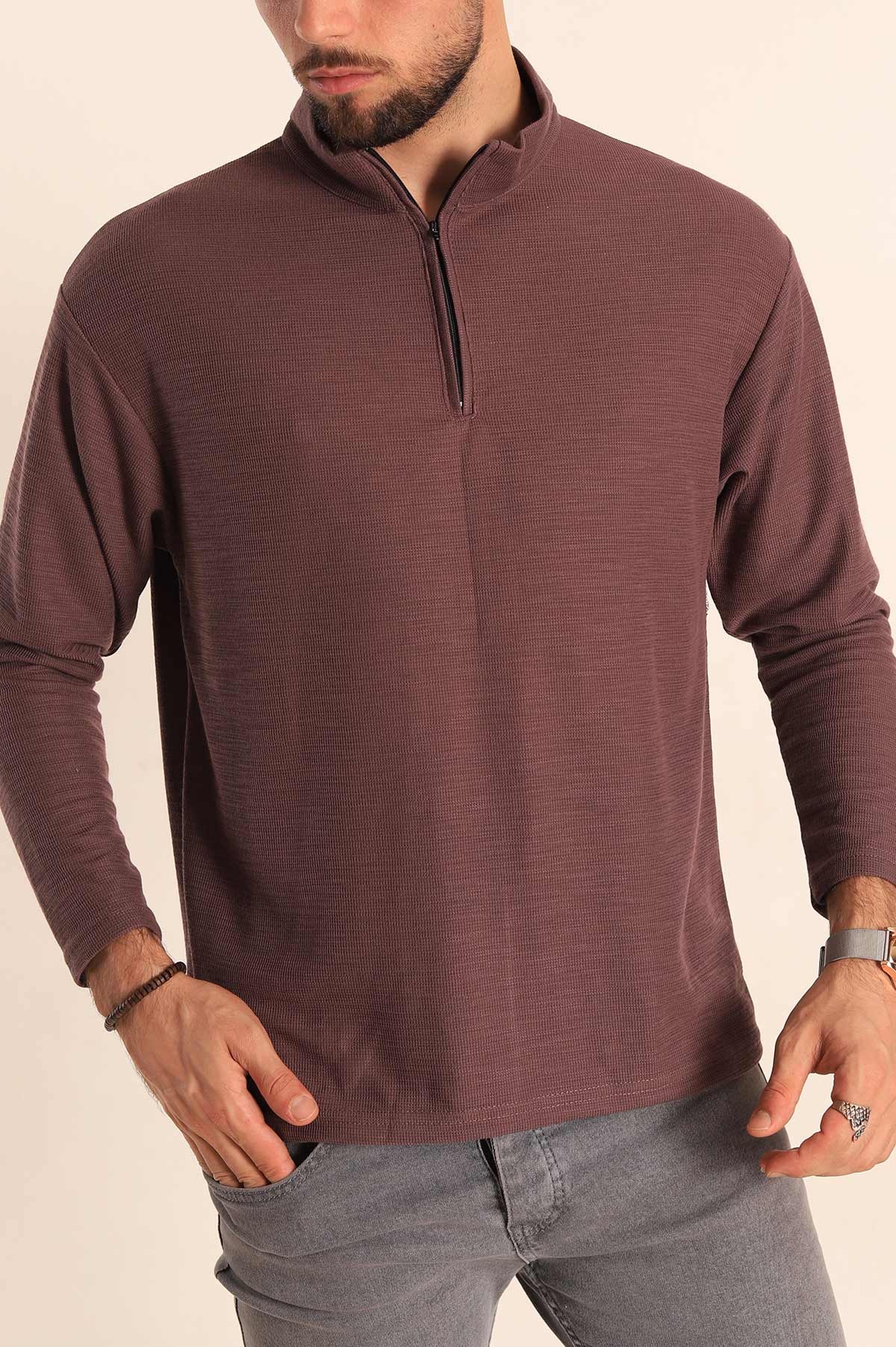 Relaxed Fit Balıkçı Yaka Fermuarlı Erkek Sweat 201316
