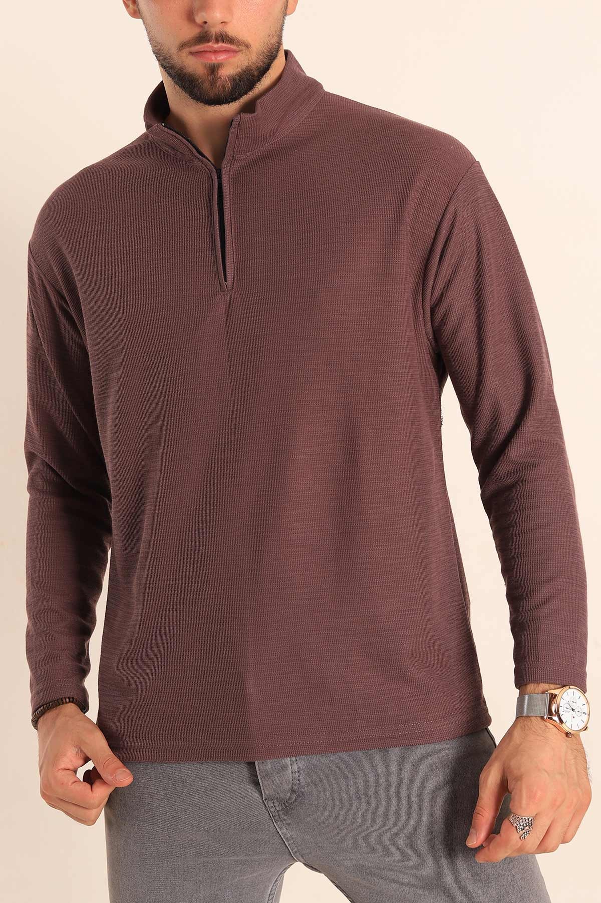 Relaxed Fit Balıkçı Yaka Fermuarlı Erkek Sweat 201316