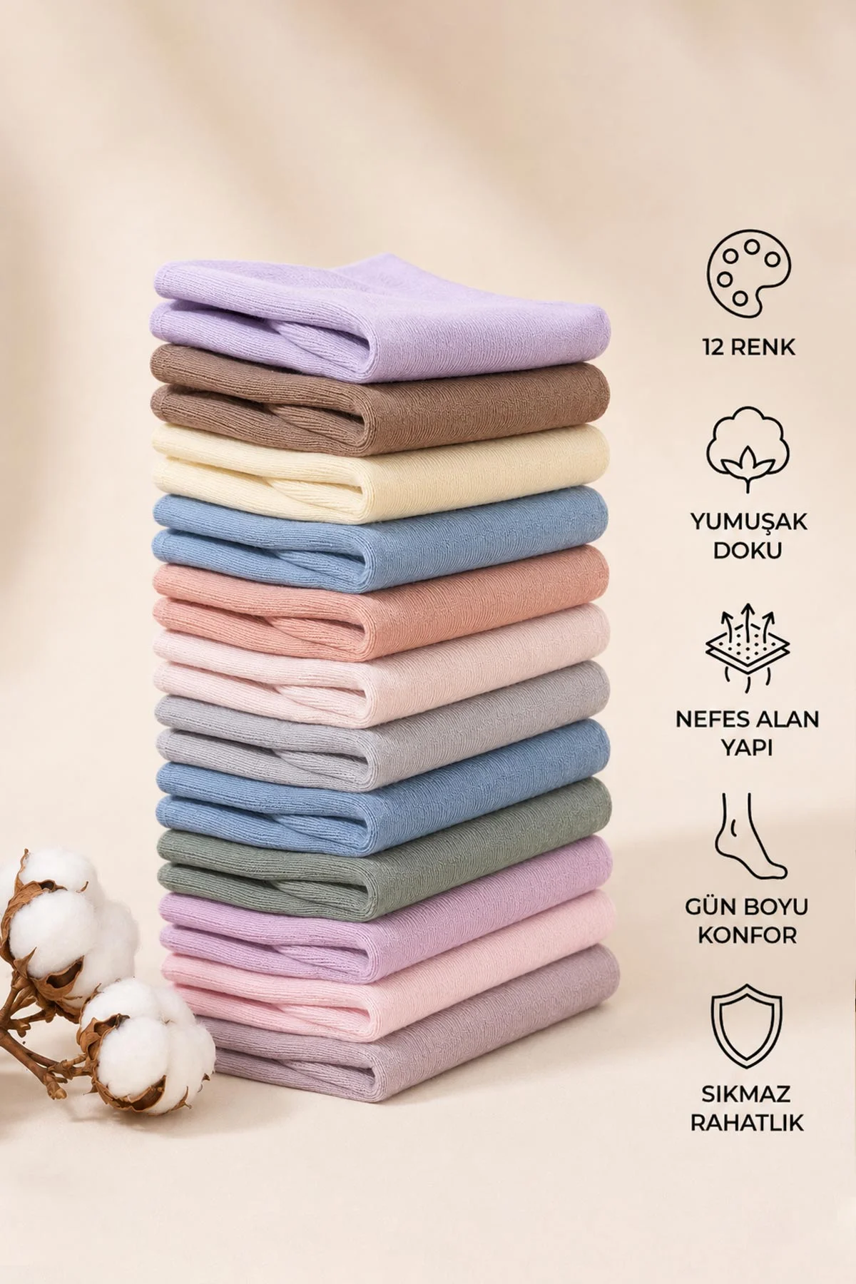 Renkli 12'li Dört Mevsim Kadın Modal Soket Patik Çorap (36-40) 465563
