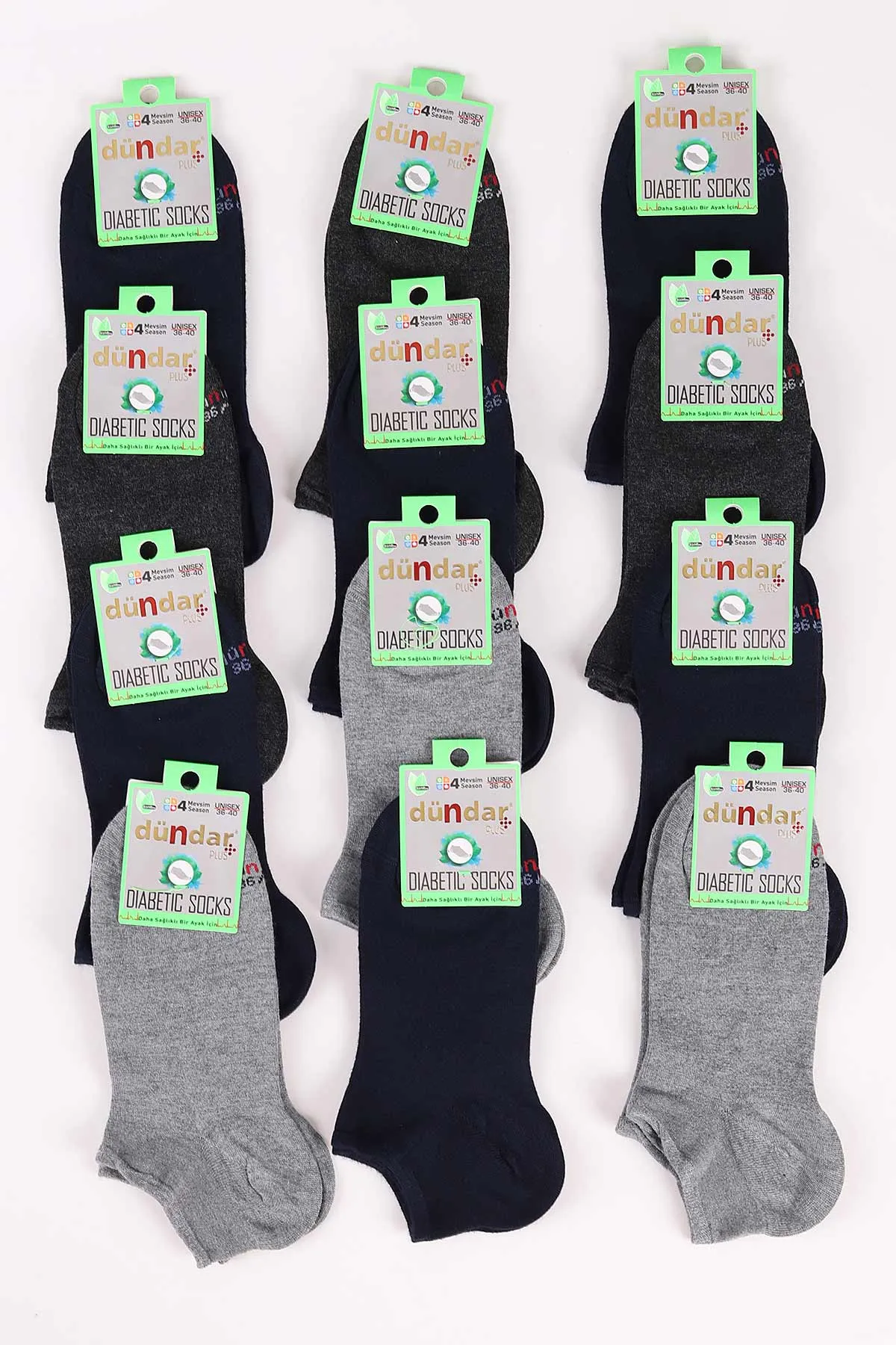 Renkli 12'li Unisex Dört Mevsim Bambu Patik Çorap (36-40) 465603
