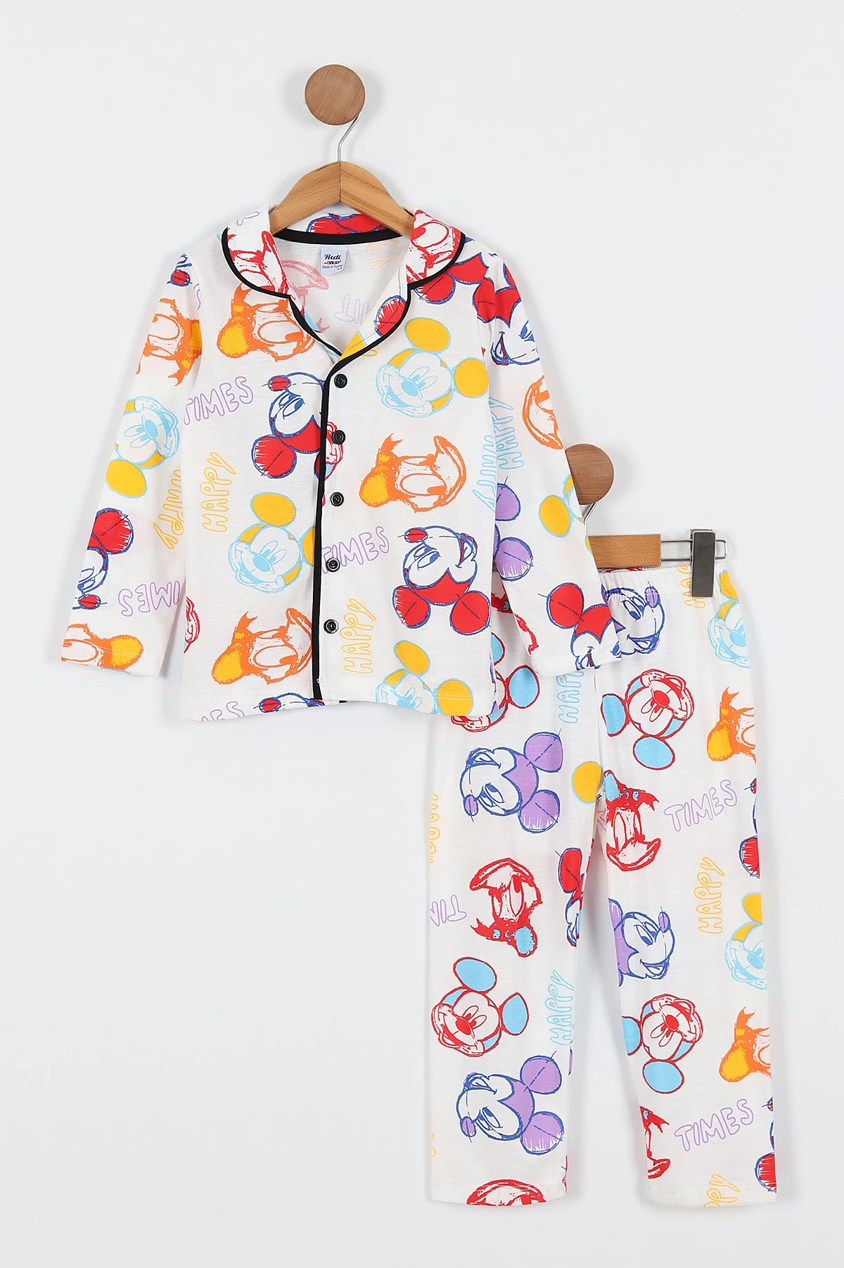 Renkli (3-8 Yaş) Happy Times Baskılı Ön Düğmeli Kız Çocuk Pijama Takım 337885