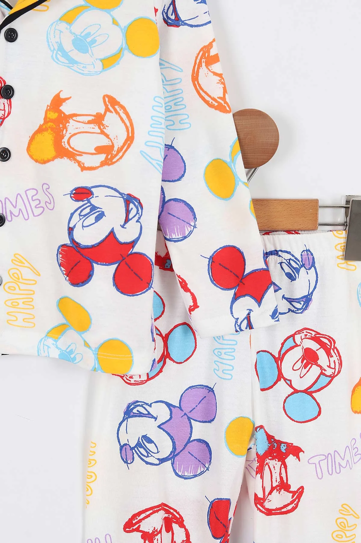 Renkli (3-8 Yaş) Happy Times Baskılı Ön Düğmeli Kız Çocuk Pijama Takım 337885