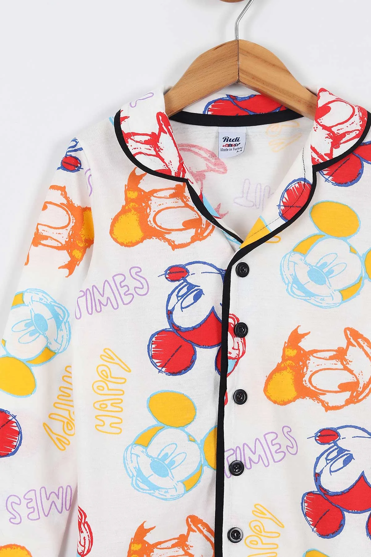Renkli (3-8 Yaş) Happy Times Baskılı Ön Düğmeli Kız Çocuk Pijama Takım 337885