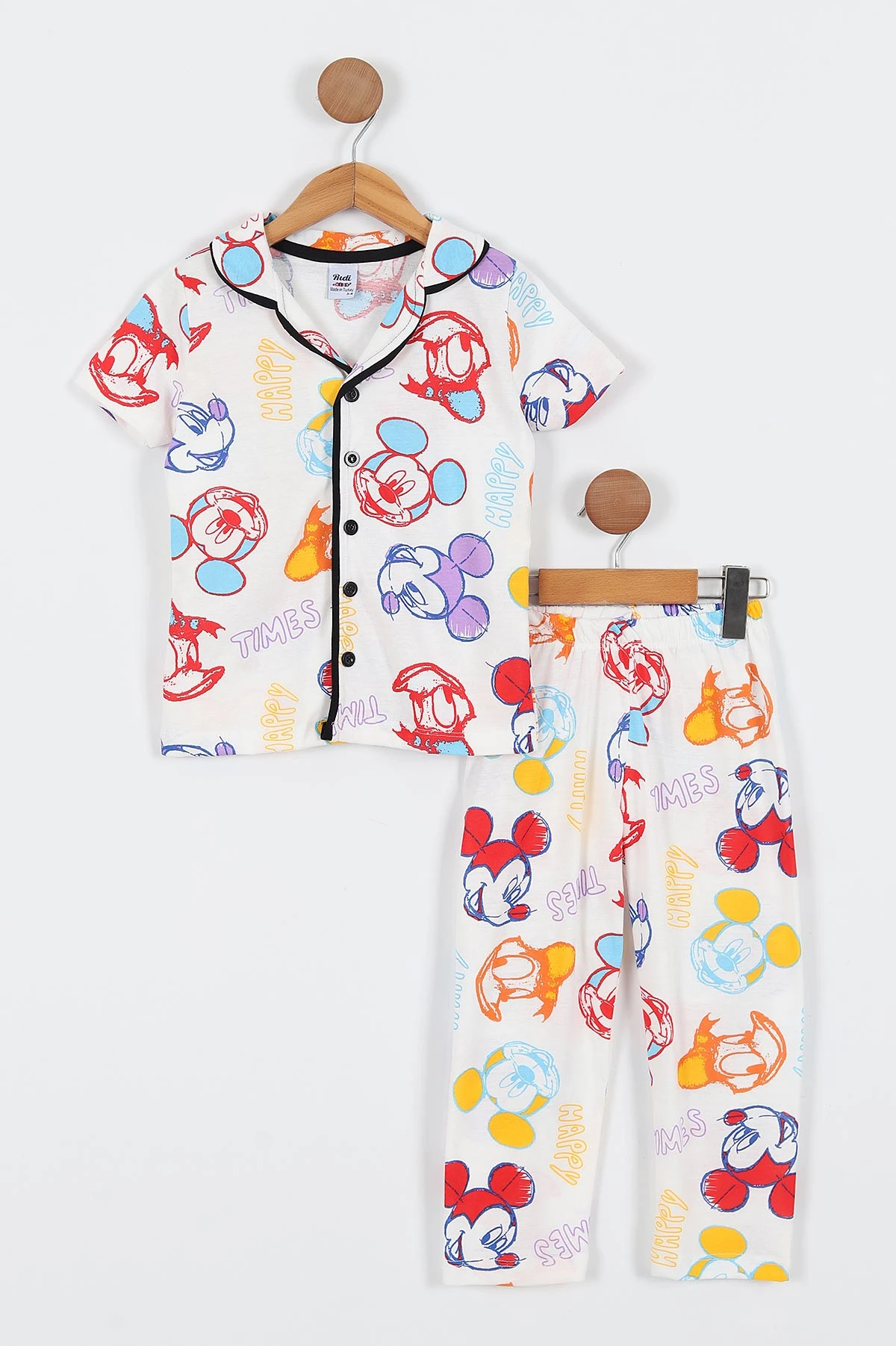 Renkli  (3-8 Yaş)Happy Times  Baskılı Ön Düğmeli Kısa Kol  Kız Çocuk Pijama Takım 337880