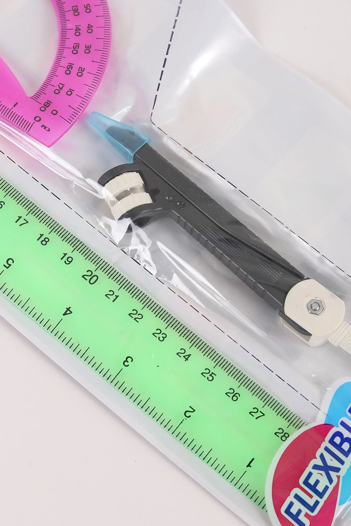 Renkli Ark Pergelli Plastik Esnek Kırılmaz Cetvel Takımı 4 Parça 457043