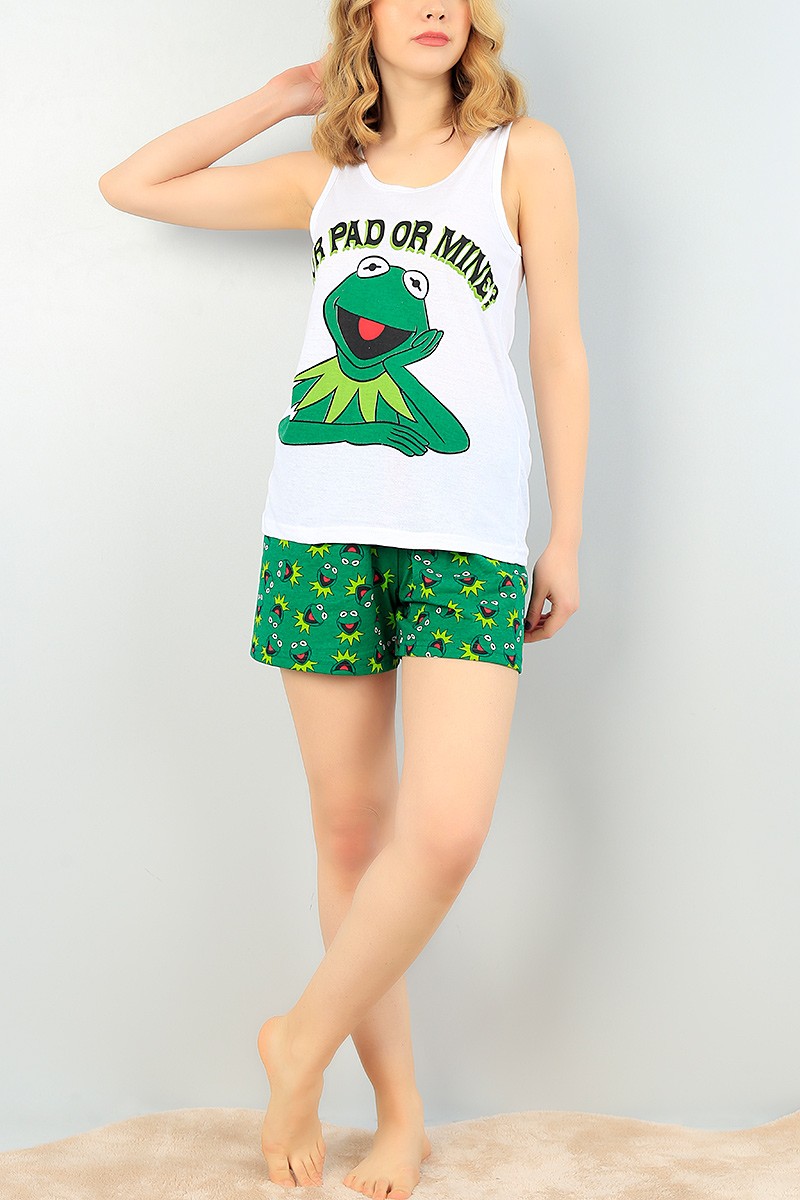 Renkli Baskılı Bayan Şort Atlet Pijama Takımı 64298