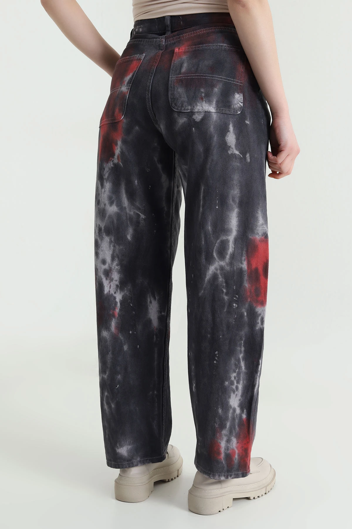Renkli Batik Boyfriend Kadın Kot Pantolon 456056