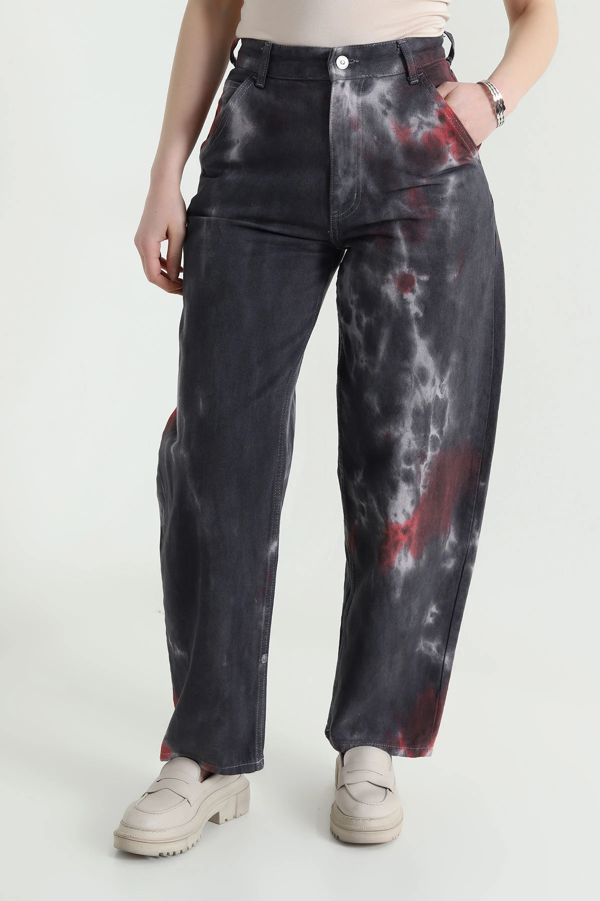 Renkli Batik Boyfriend Kadın Kot Pantolon 456056