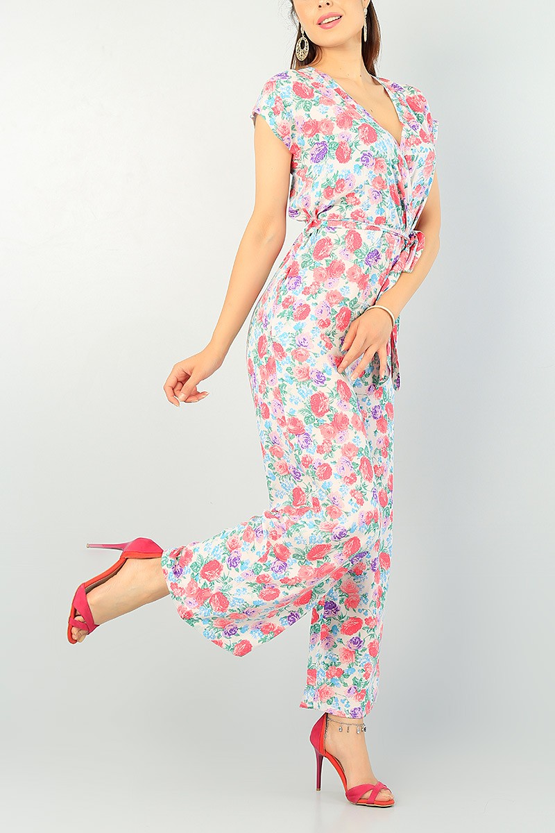 Renkli Çiçek Desen Dokuma Tulum 71258