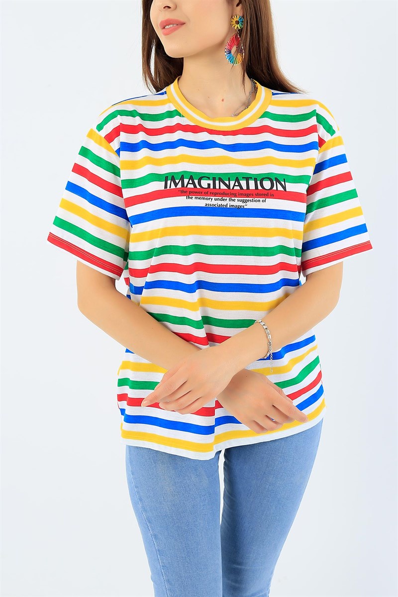 Renkli Çizgili Bayan Tişört 34961