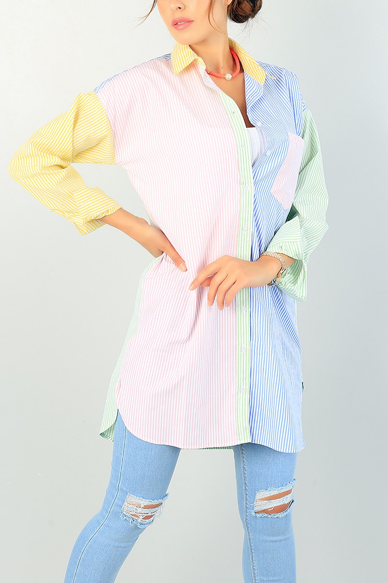 Renkli Çizgili Poplin Gömlek Tunik 72460