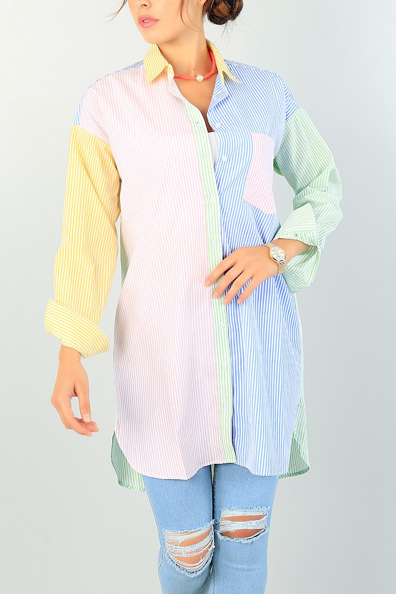 Renkli Çizgili Poplin Gömlek Tunik 72460