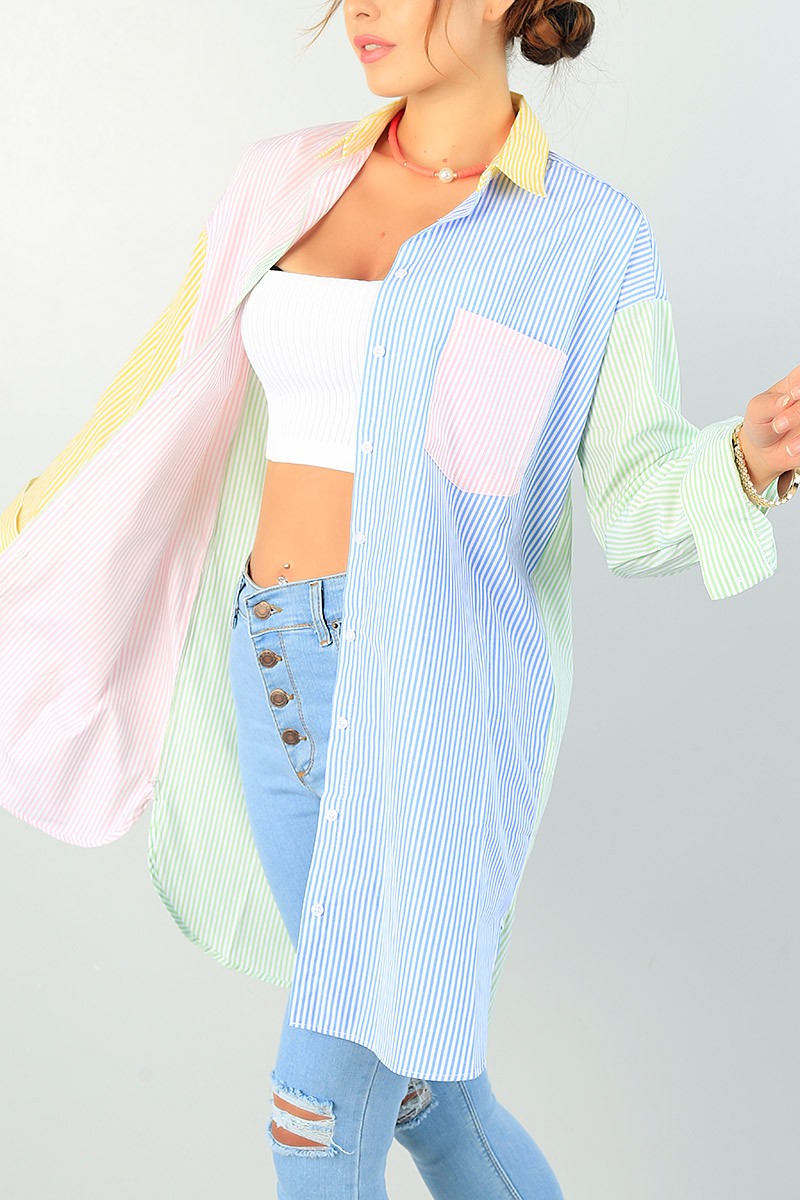 Renkli Çizgili Poplin Gömlek Tunik 72460