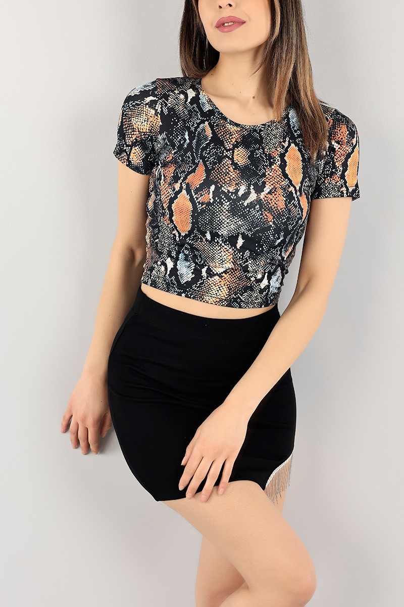 Renkli Desenli Bayan Crop 105621