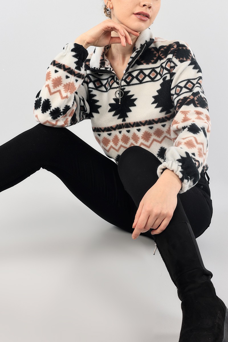 Renkli Desenli Bayan Polar Sweat 88720