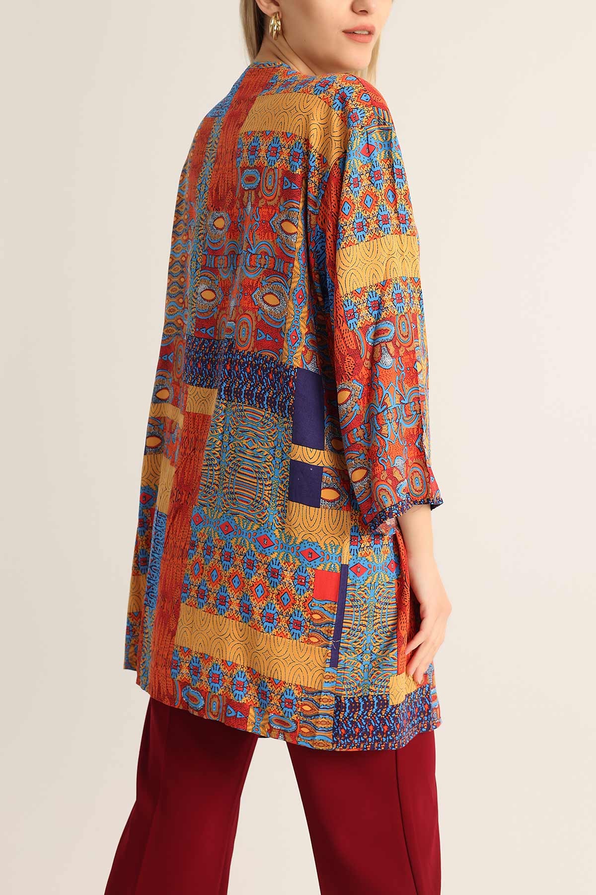 Renkli Desenli Dokuma Viskon Kimono 173412