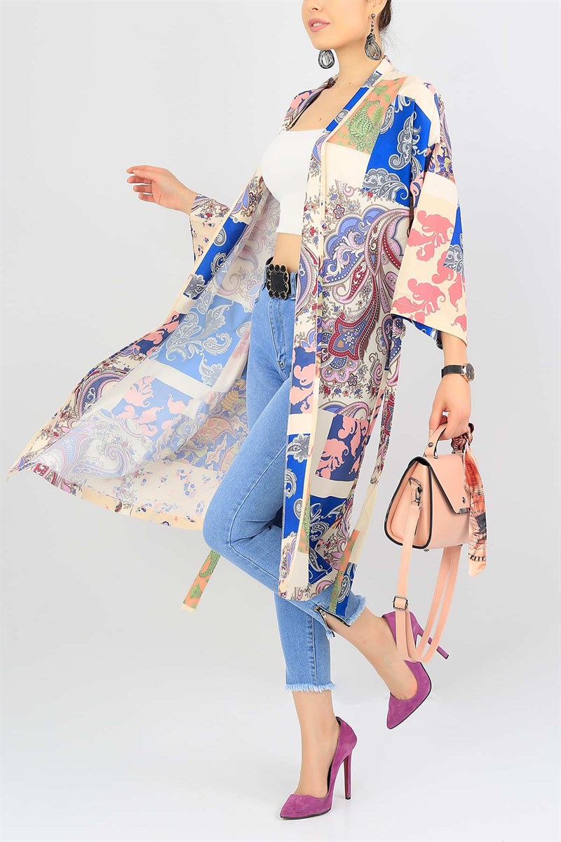 Renkli Desenli Moos Crep Kimono 38208