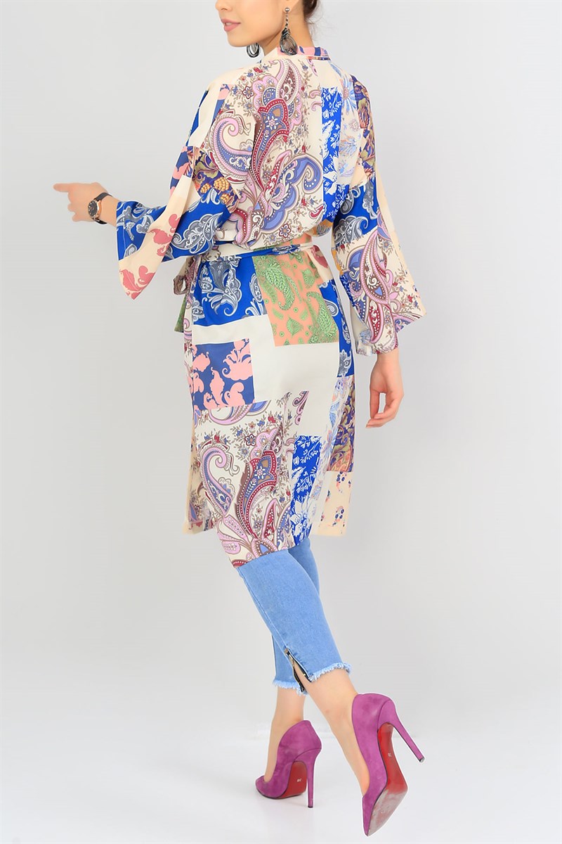 Renkli Desenli Moos Crep Kimono 38208