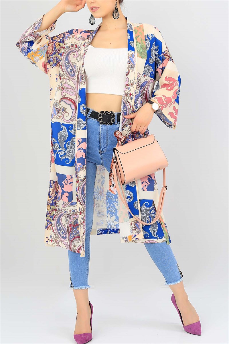 Renkli Desenli Moos Crep Kimono 38208