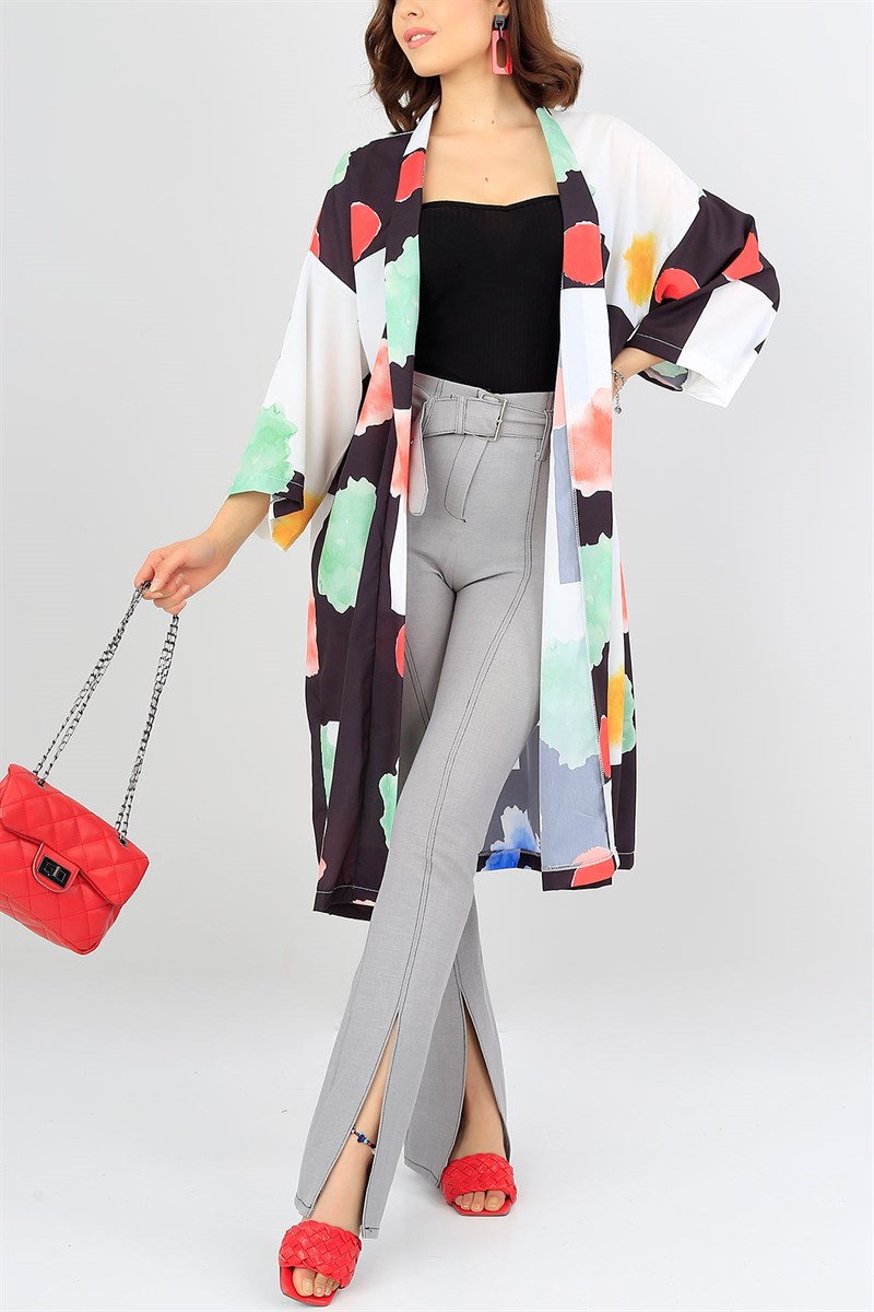 Renkli Desenli Moos Crep Kimono 38286