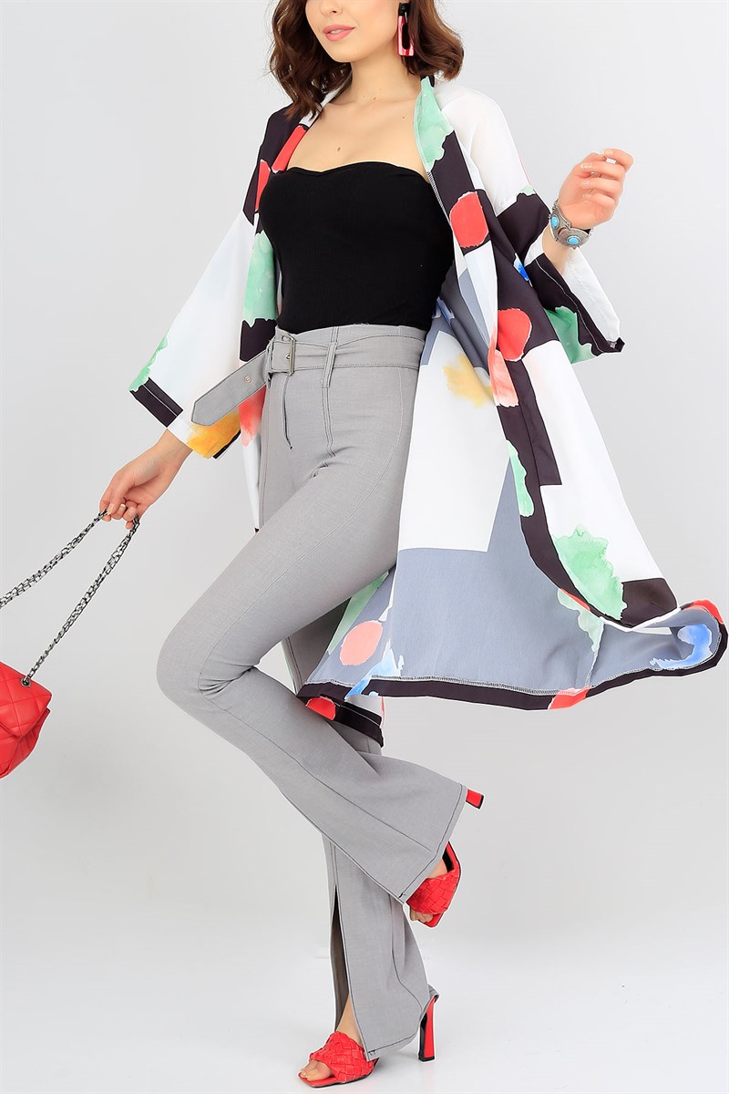 Renkli Desenli Moos Crep Kimono 38286