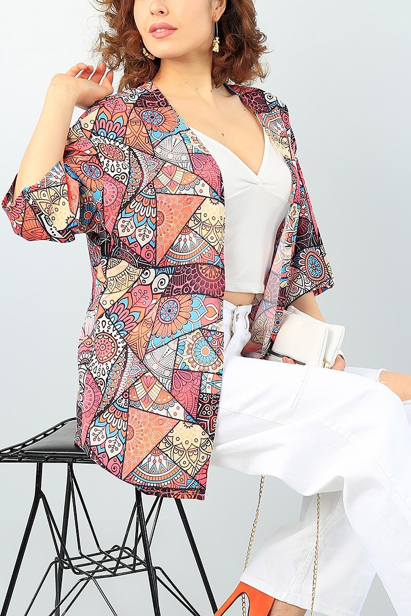 Renkli Desenli Yeni Sezon Crep Kimono 63461