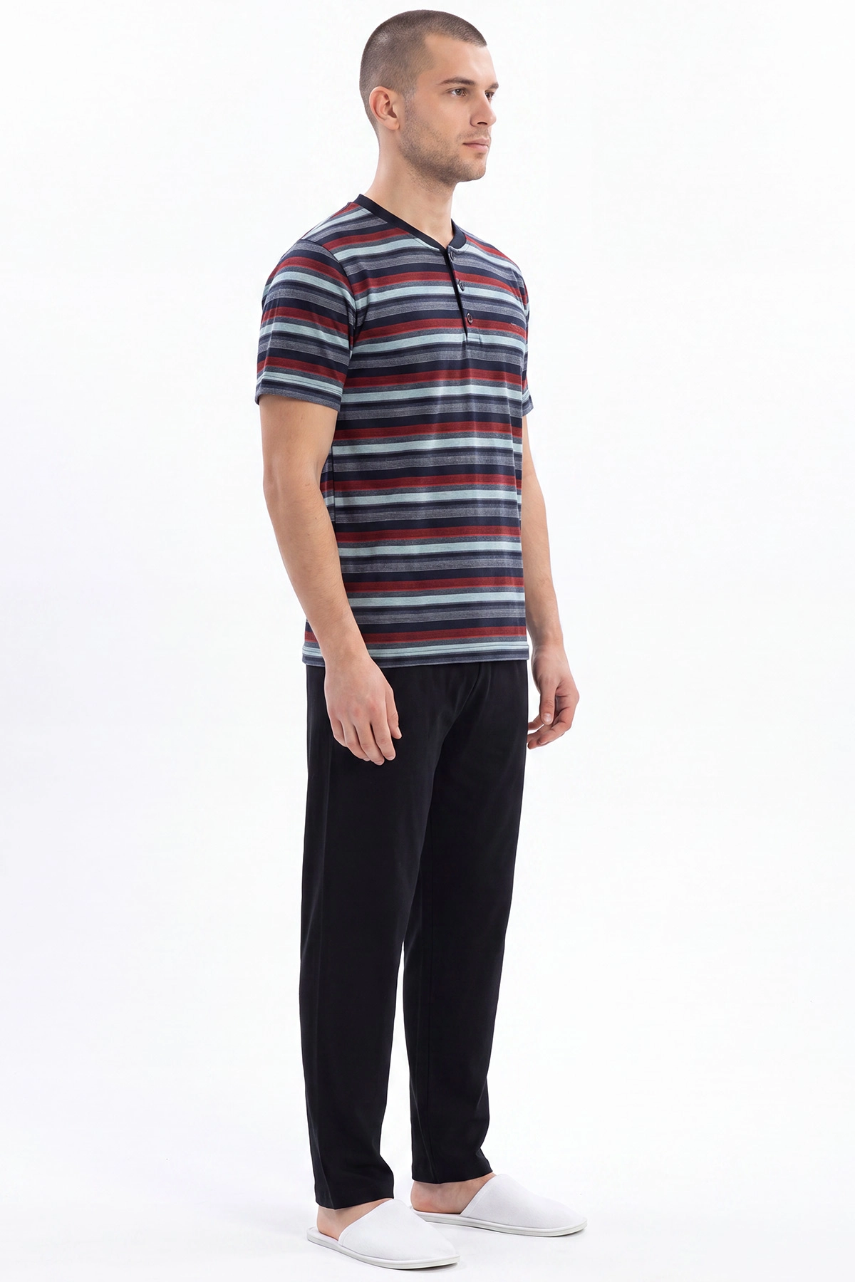 Renkli Düğmeli Erkek Kısa Kollu Pijama Takımı 477813