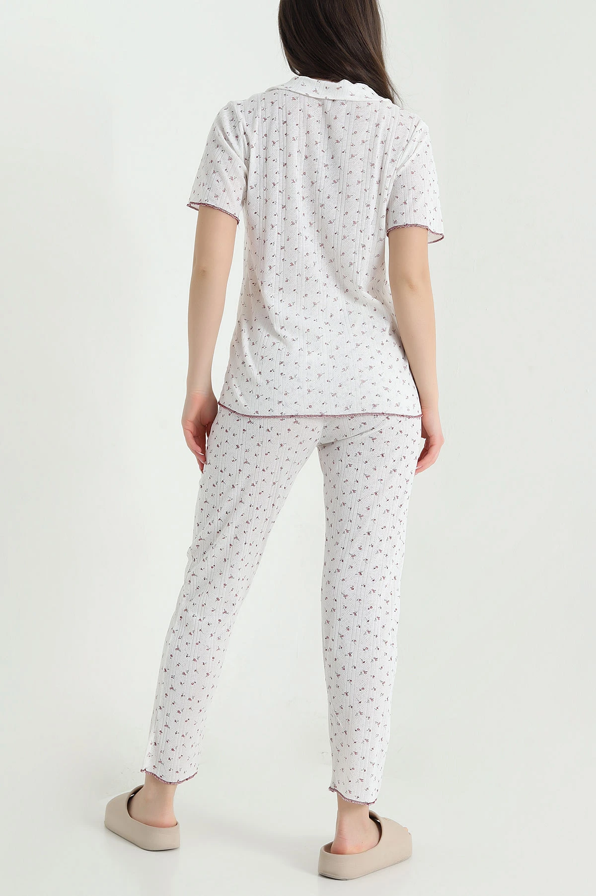 Renkli Düğmeli Kısa Kollu Kadın Pijama Takımı 454585