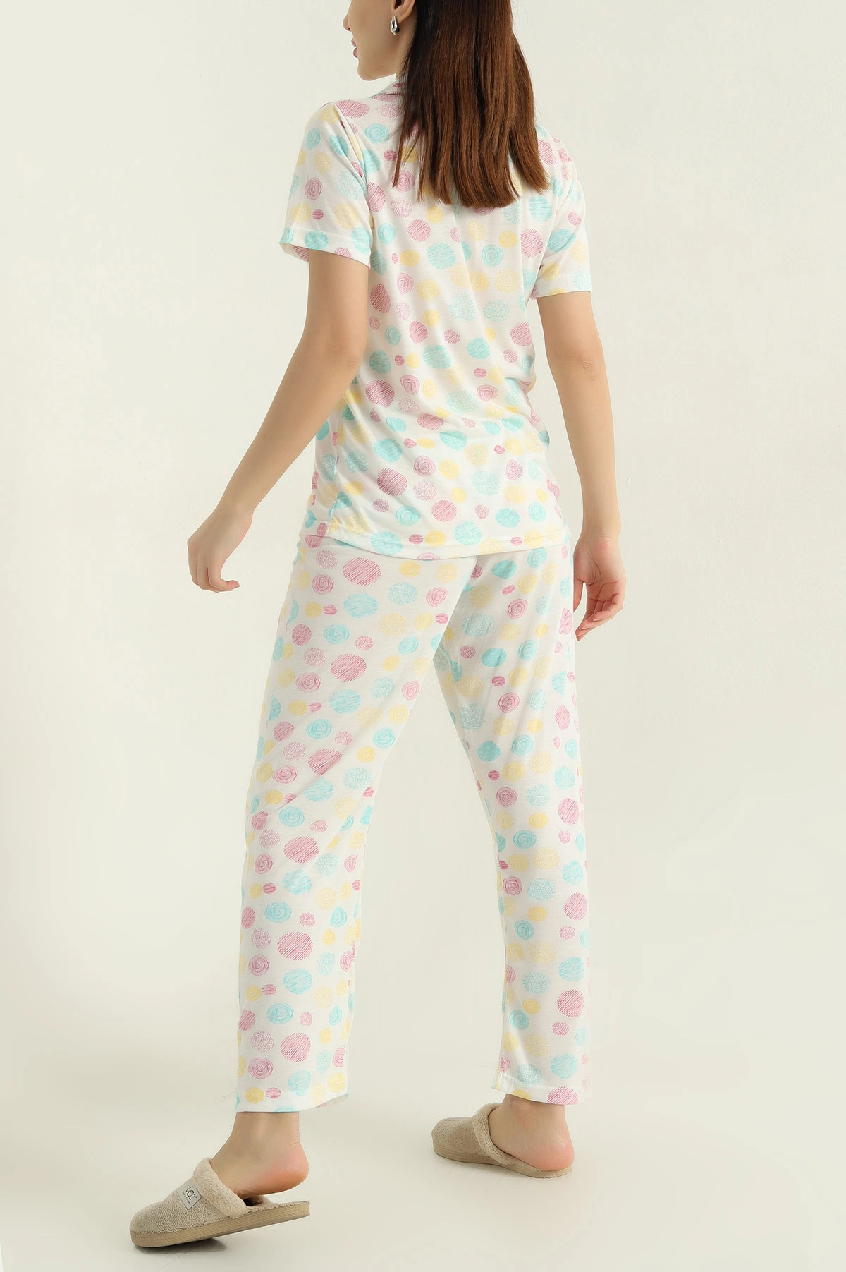 Renkli Düğmeli Viskon Kadın Pijama Takımı 347359