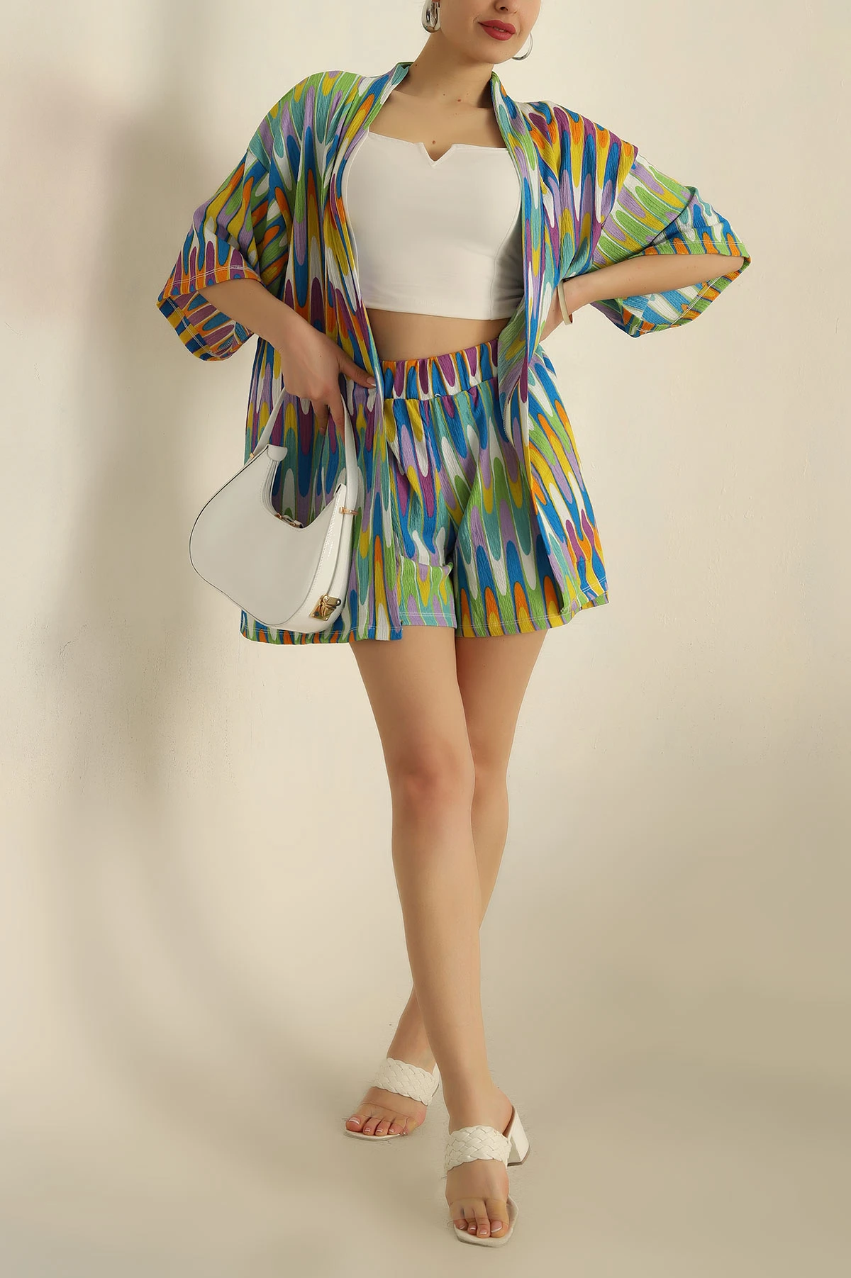 Renkli Kimono Şort Okyanus İkili Takım 261102