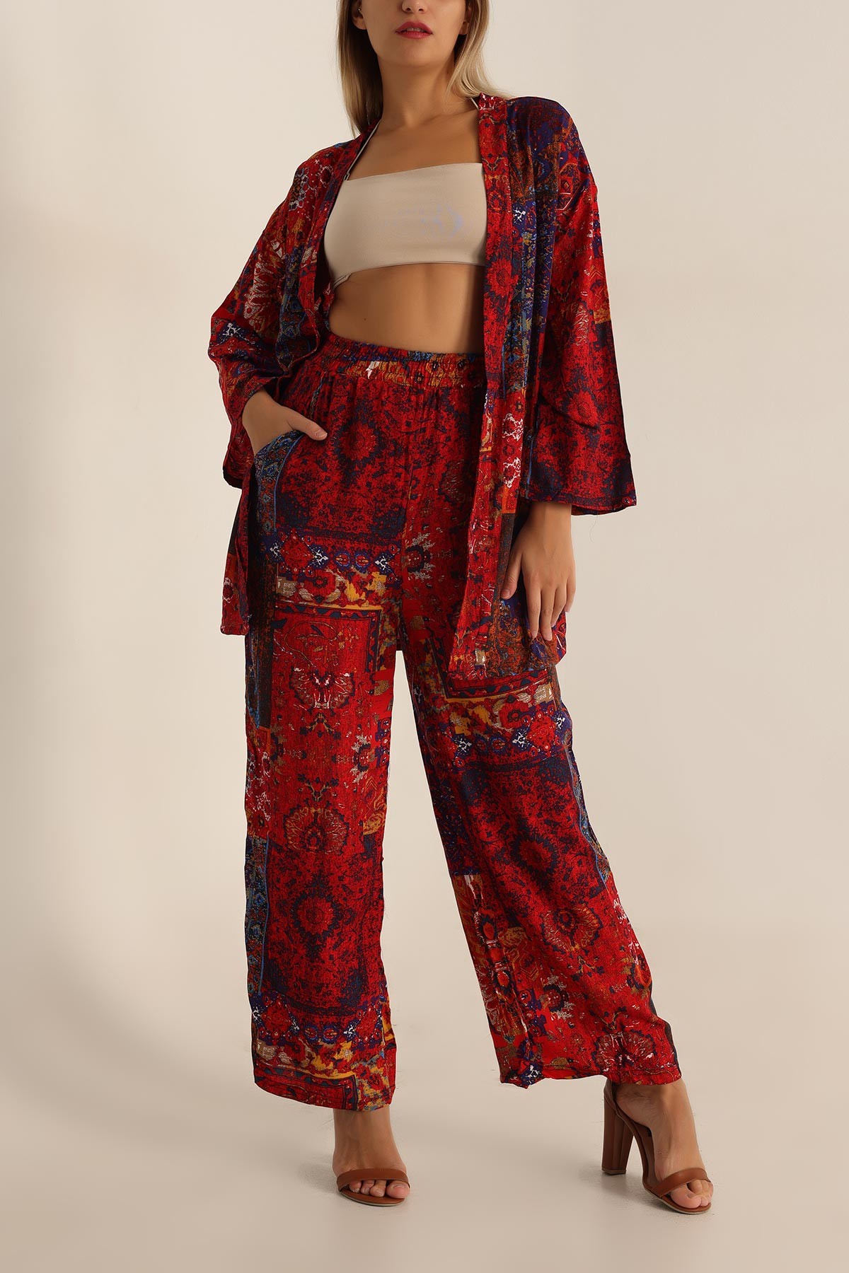 Renkli Pantolon Kimono Dokuma İkili Takım 196948
