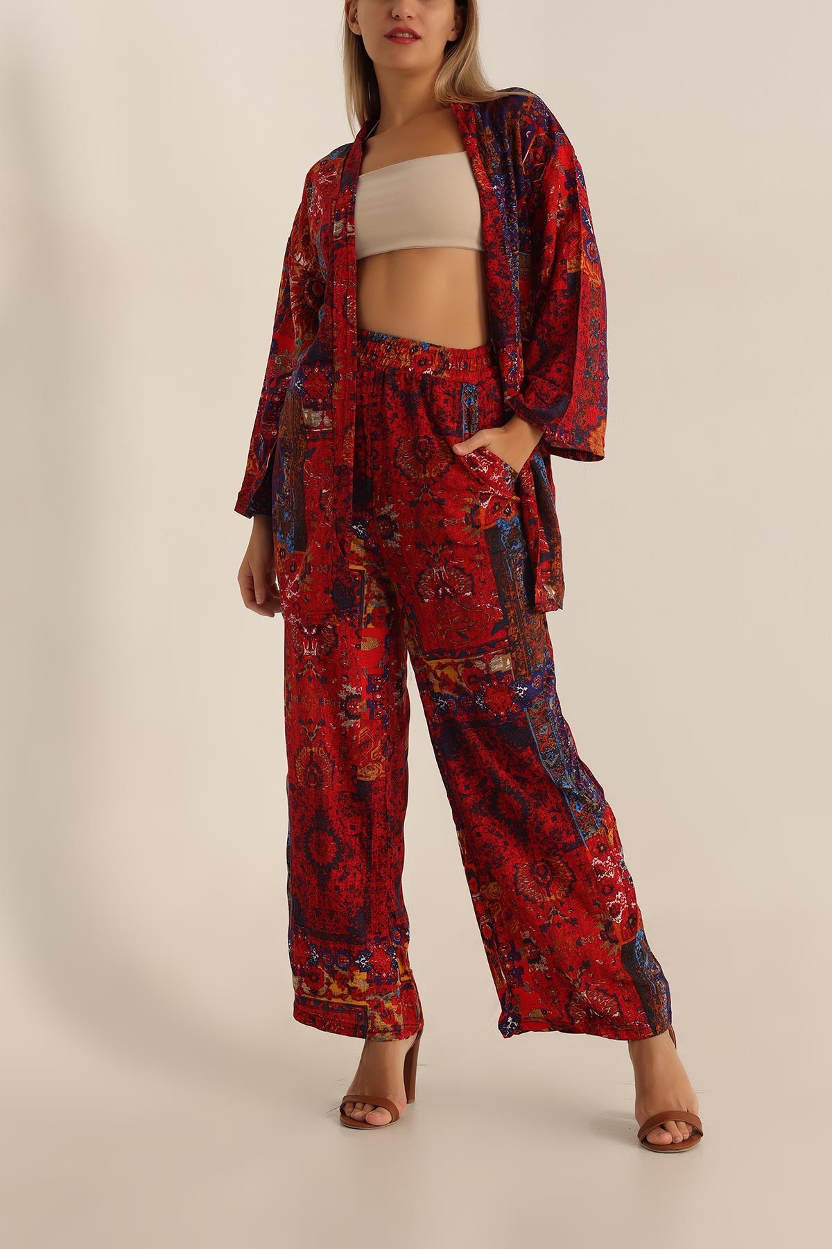 Renkli Pantolon Kimono Dokuma İkili Takım 196948