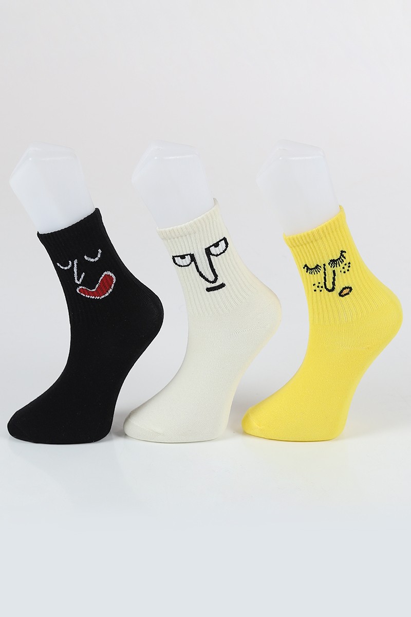 Renkli Üçlü Patik Çorap 85070