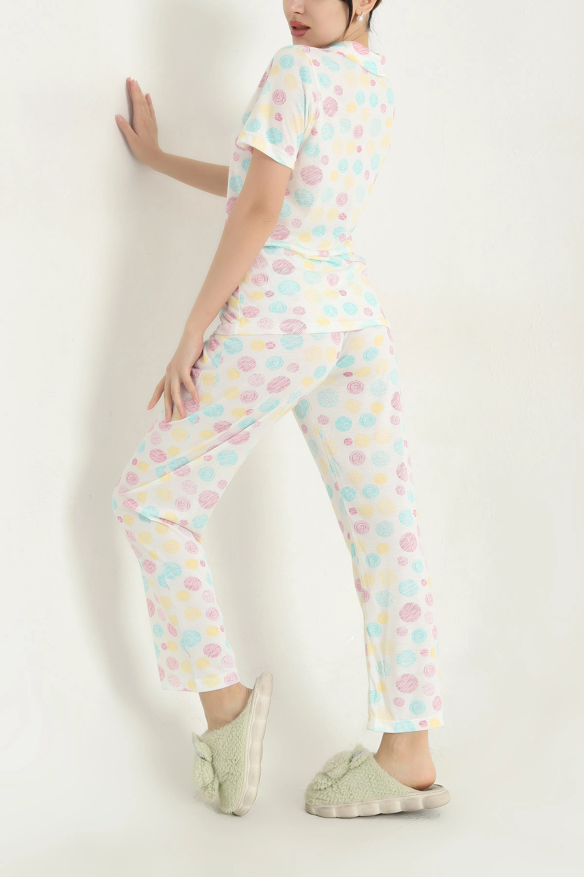 Renkli Viskon Düğmeli Kadın Pijama Takımı 341732