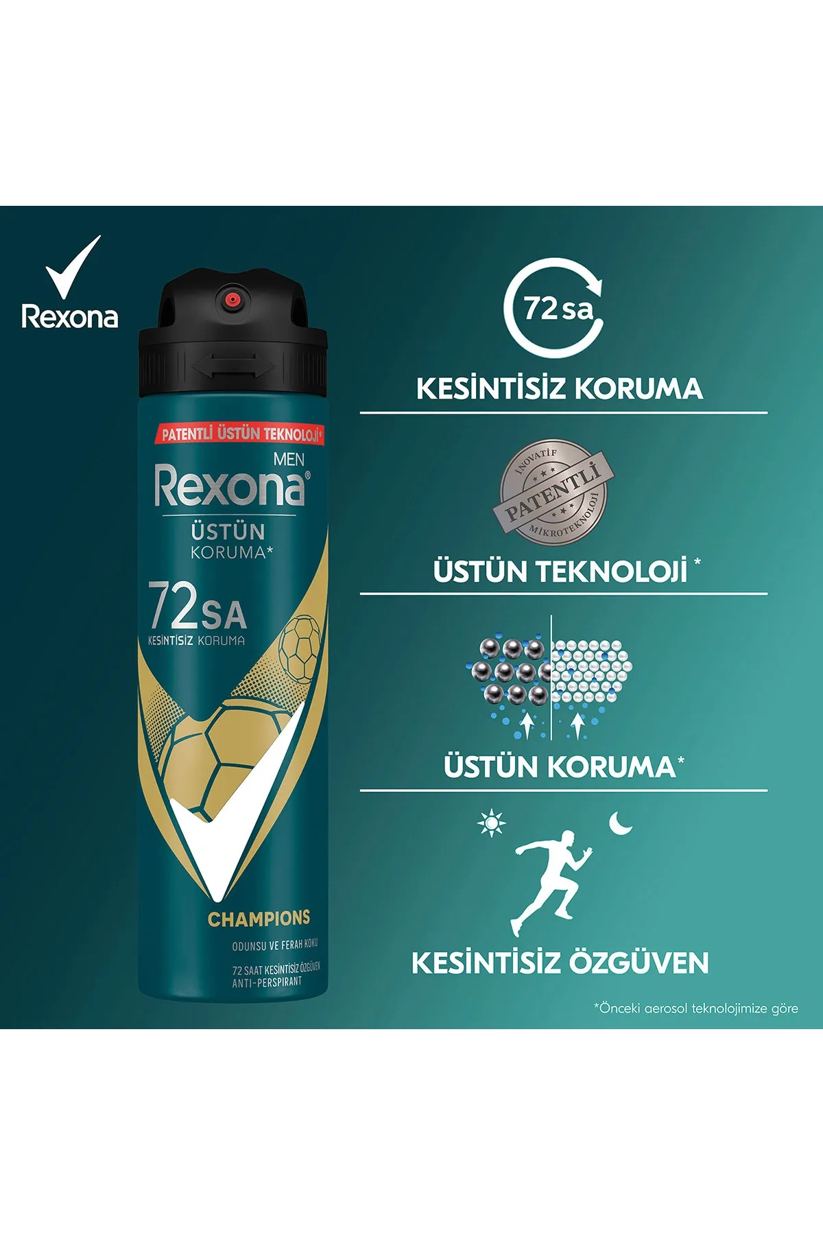 Rexona Men Erkek Sprey Deodorant Champions 72 Saat Kesintisiz Koruma 150 ml 286791