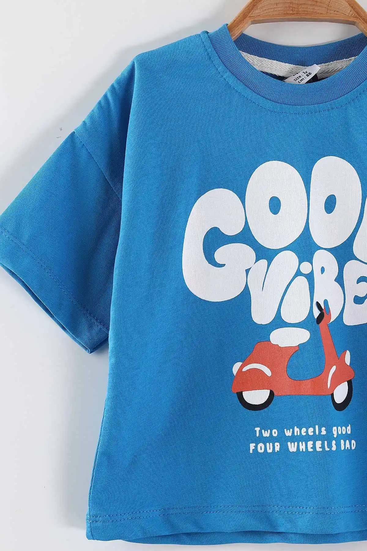Saks Mavisi (0-4 Yaş)Good Vibes Baskılı Tişörtlü Şortlu Erkek Çocuk Yazlık Takım 461726