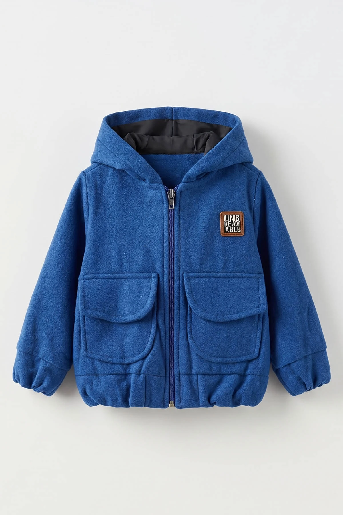 Saks Mavisi (1-5 Yaş) Kapüşonlu Cepli Astarlı Kaşe Erkek Çocuk Mont 495773