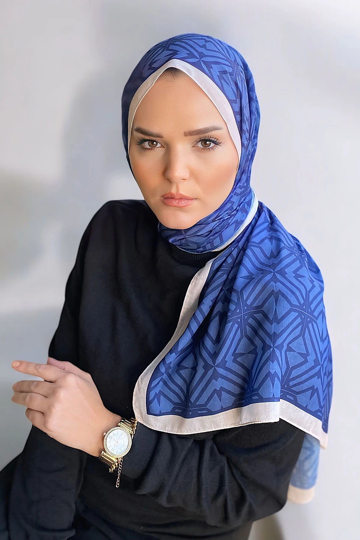 Saks Mavisi 180X70 cm Dijital Baskı Baryy Desenli Pamuk Şal 331651