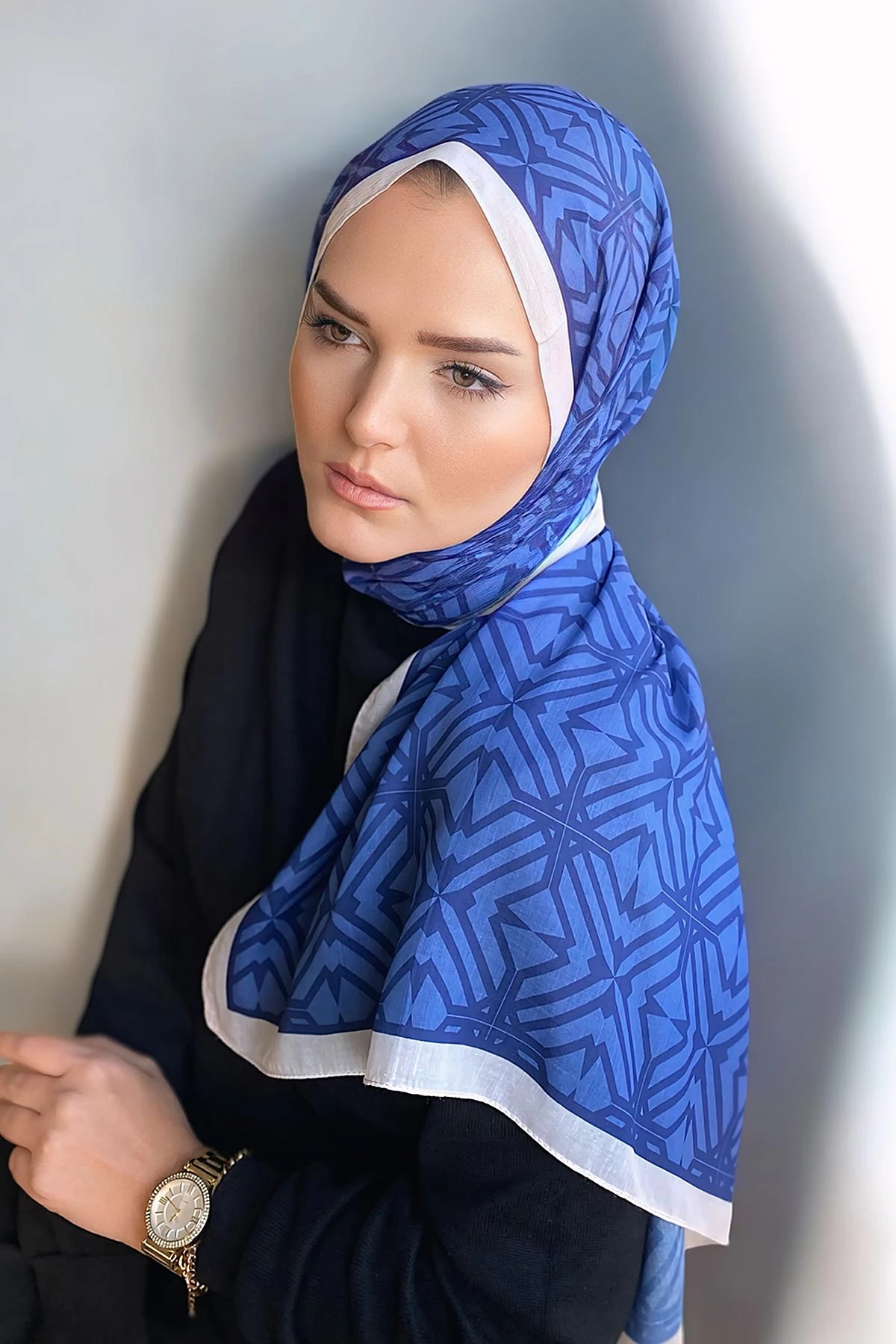 Saks Mavisi 180X70 cm Dijital Baskı Baryy Desenli Pamuk Şal 331651