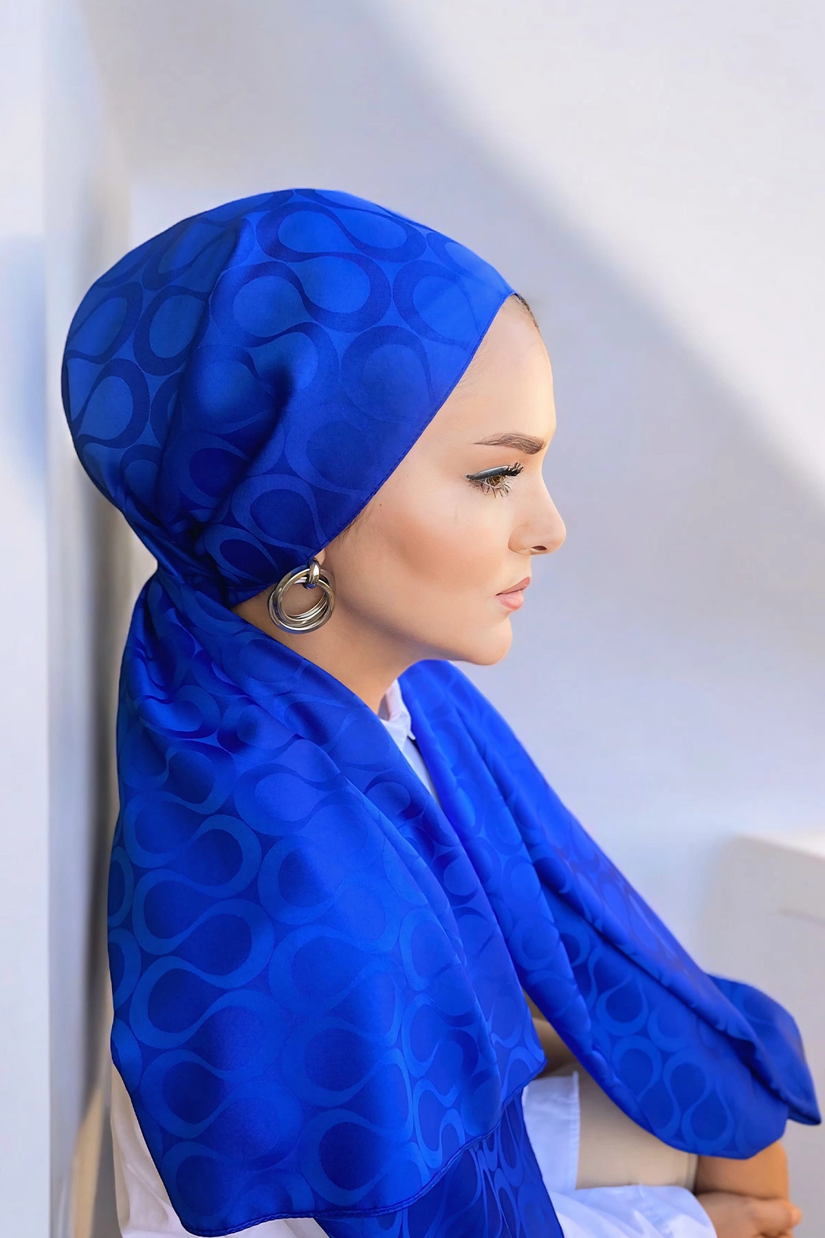 Saks Mavisi 180x70 Jakar İpeksi Bloom Desen Şal 298201