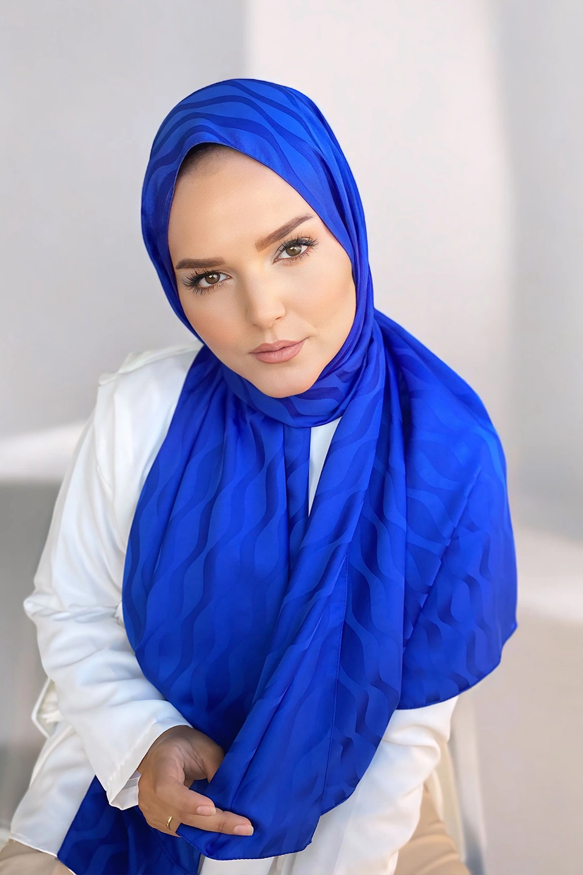 Saks Mavisi 180x70 Jakar İpeksi Su Yolu Desen Şal 298225