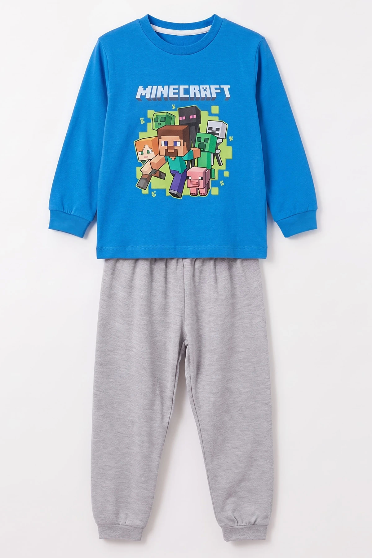 Saks Mavisi (3-8 Yaş) Karakter Baskılı İnterlok Kumaş Erkek Çocuk Pijama Takım 491043