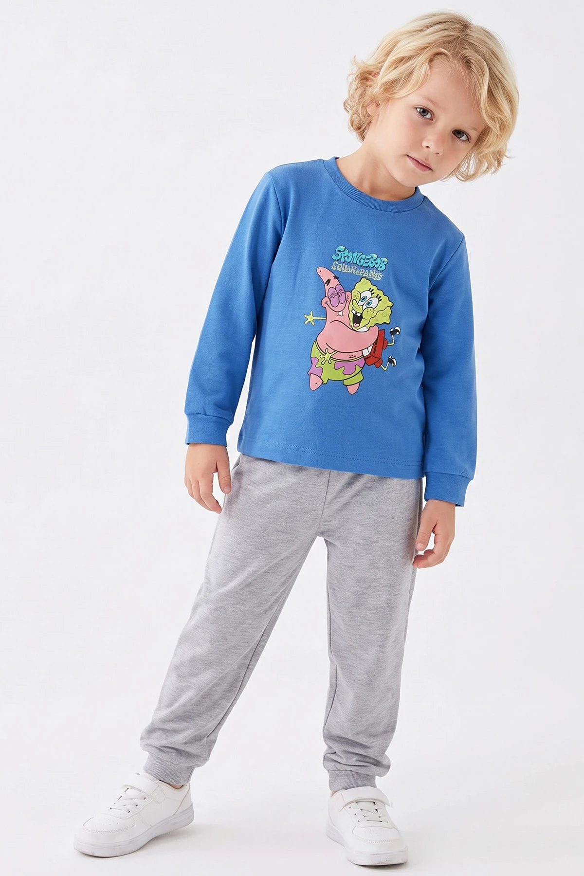 Saks Mavisi (3-8 Yaş) Karakter Baskılı İnterlok Kumaş Erkek Çocuk Pijama Takım 491045
