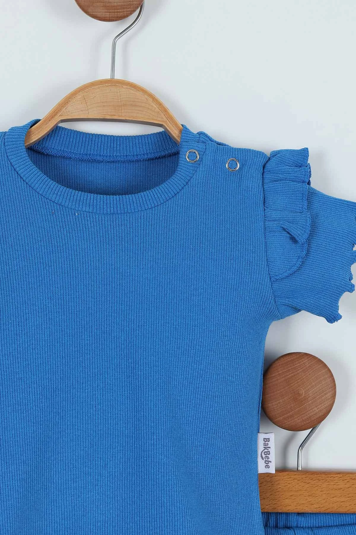 Saks Mavisi (3-9 Ay) Kol Fırfırlı Fitilli Kız Bebek Takım 264740